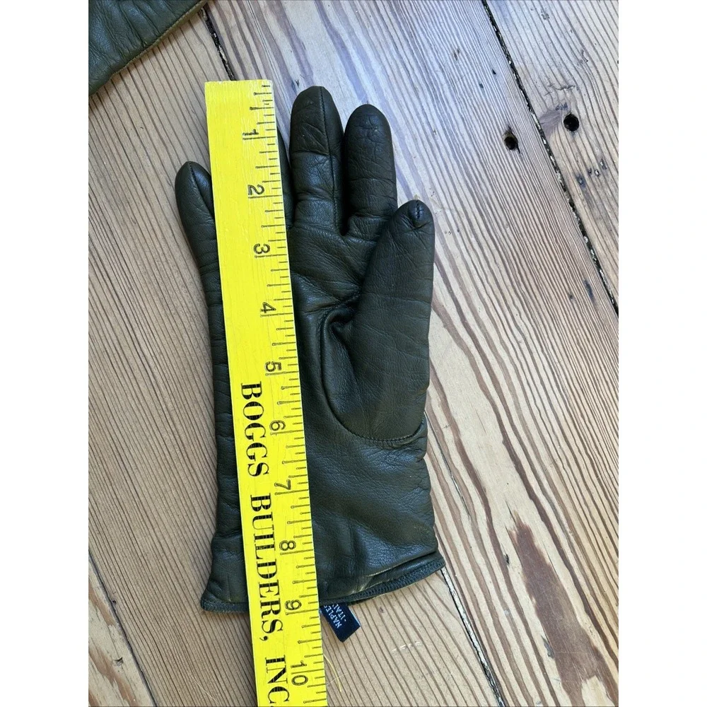 LABONIA Napoli GLOVES genuine LAMBSKIN 2 Tone Green Cashmere Lined 6 1/2 Italy